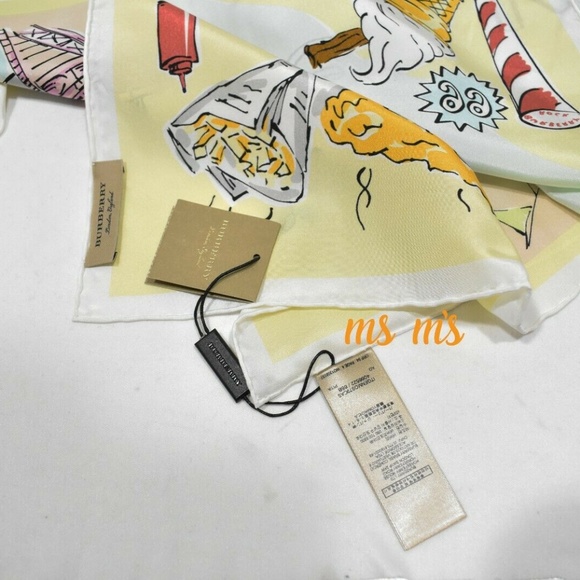 NWT Burberry YELLOW Burberry Castle Map silk Scarf - Picture 5 of 7